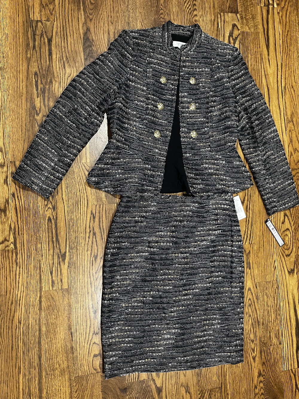 Tahari ASL Plum Black Novelty Tweed Skirt Suit Size 10 NWT